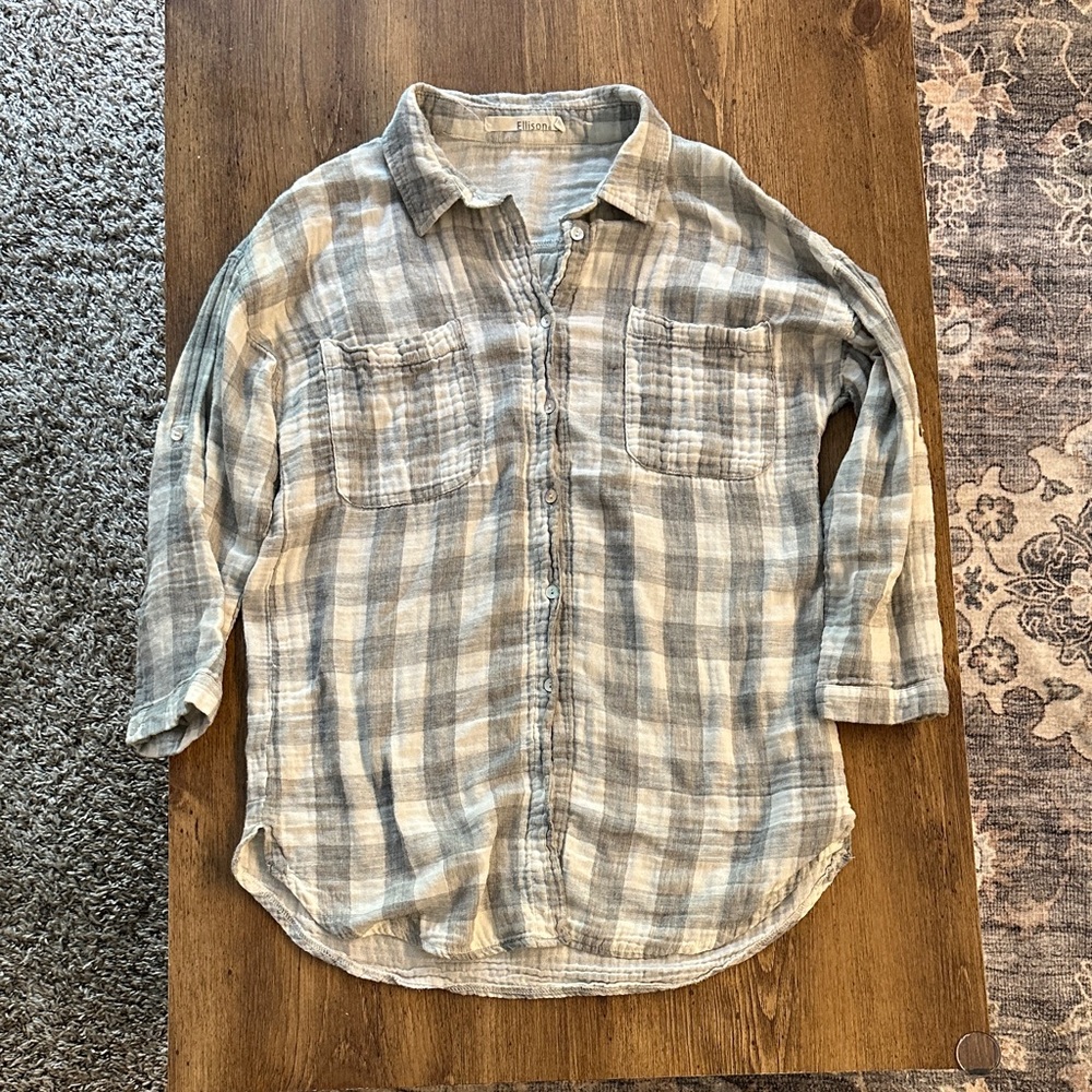 Ellison Gray and White Plaid Casual Shirt
